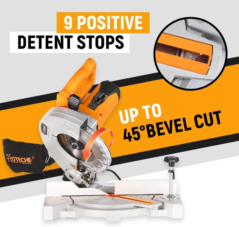 HOTECHE 7-1/4-Inch Miter Saw 7.5A Compound Single Bevel Chop Saw with Laser and Blade for Wood and Metal Working - Image 4